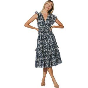 Cleobella Gray and White Floral Midi Dress Soze